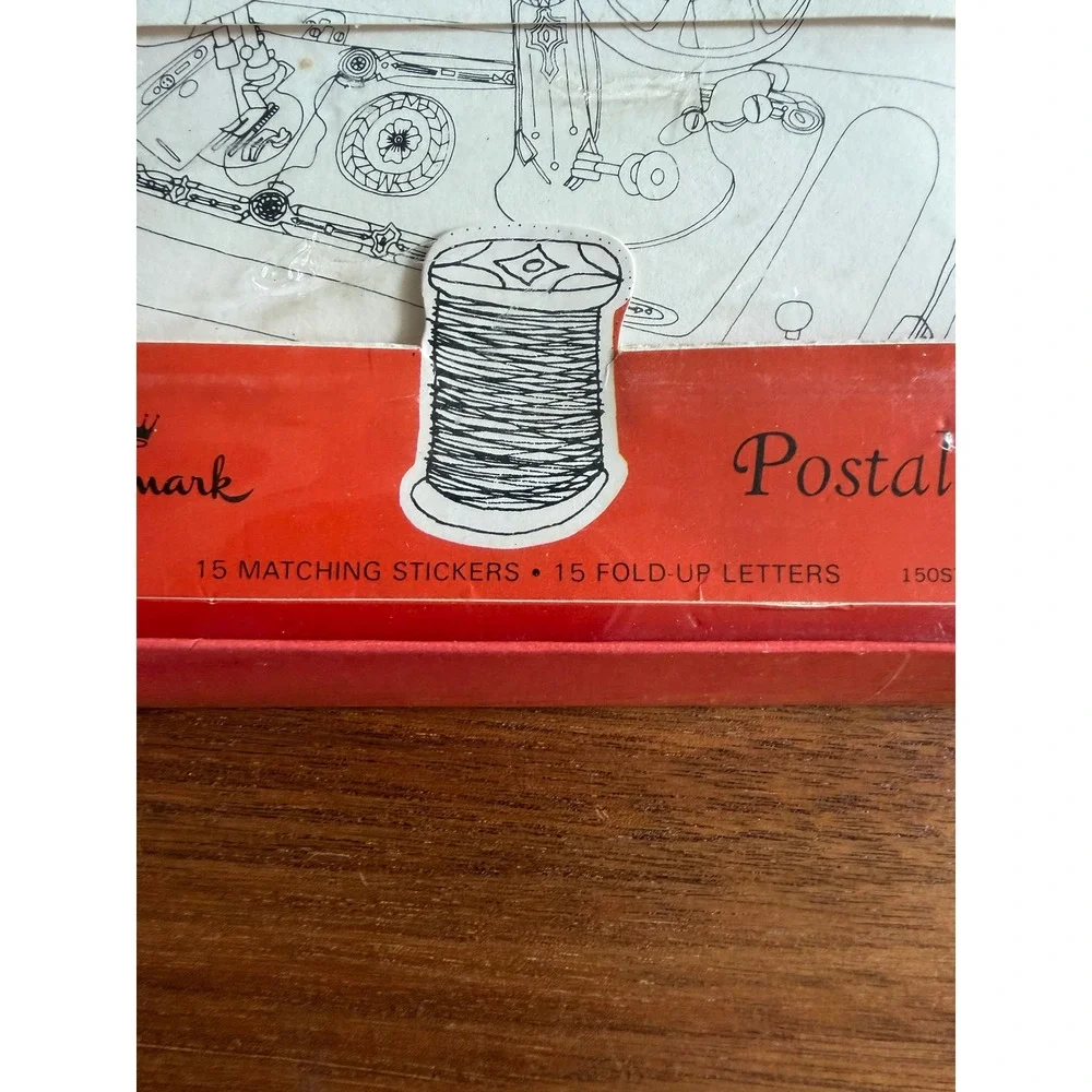 VTG Hallmark Postalettes Stationery Set Sealed Sewing Machine Line Art